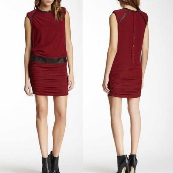 IRO PARIS Silk Blend Setani Mini Dress Sheath Ruched Burgundy Career Cocktail M - Picture 12 of 12